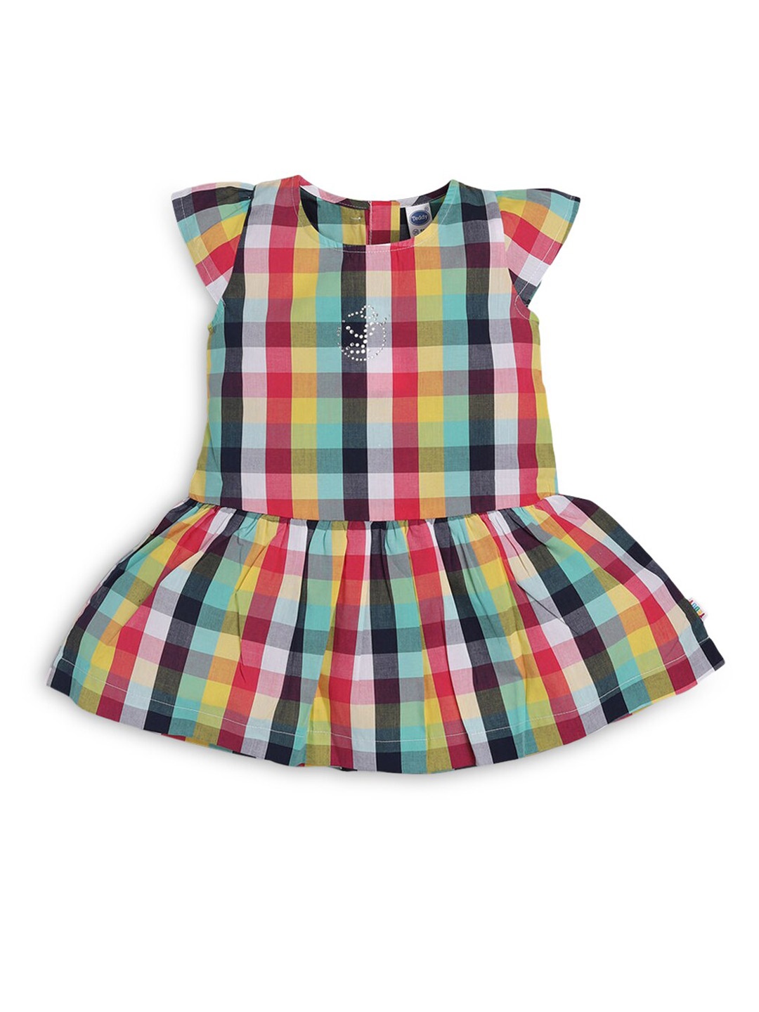 

Hopscotch Girls White & Green Checked Cotton Drop-Waist Dress