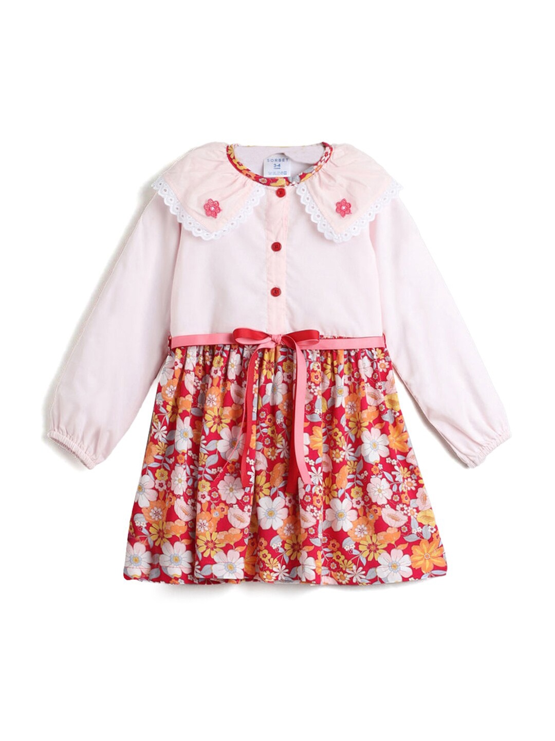 

Hopscotch Girls Pink Floral Print 100% Cotton Fit and Flare Dress