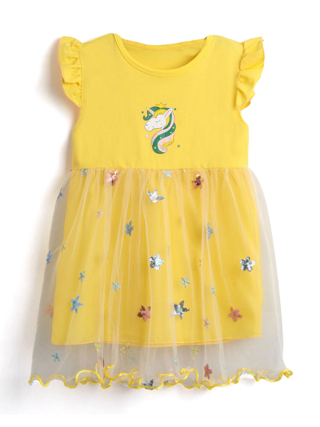 

Hopscotch Girls Yellow Printed Cotton A-Line Dress