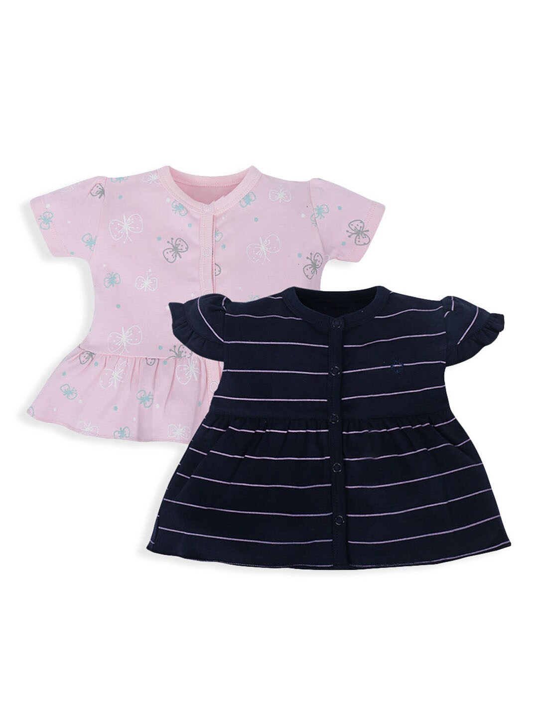

Hopscotch Girls Navy Blue & Pink Set Of 2 Printed Cotton Dress