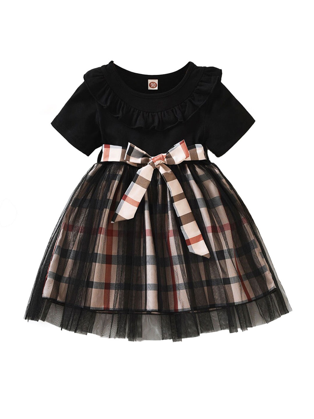 

Hopscotch Girls Black & Beige Checked Fit & Flare Dress