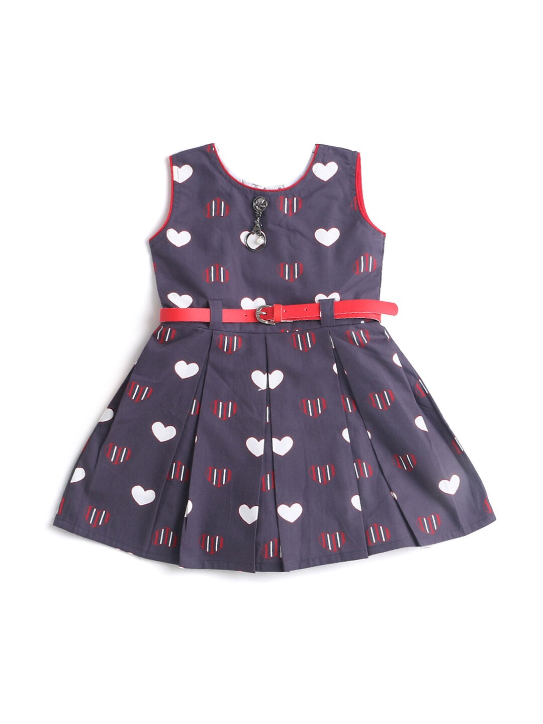 

Hopscotch Girls Navy Blue Printed Cotton A-Line Dress