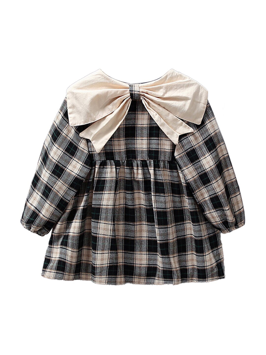 

Hopscotch Girls Black & Cream-Coloured Checked Cotton Peplum Dress