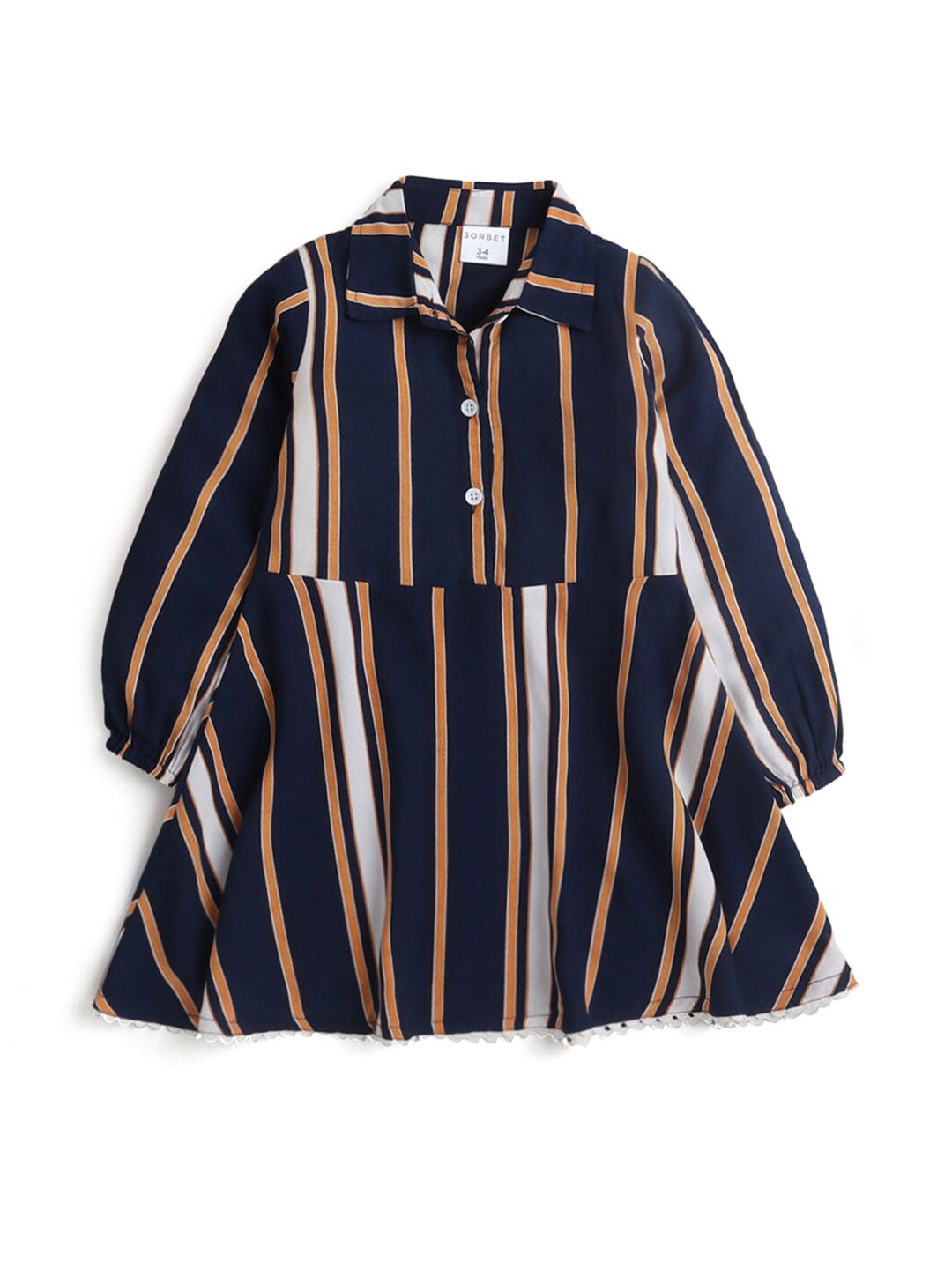 

Hopscotch Girls Blue Striped Cotton A-Line Dress