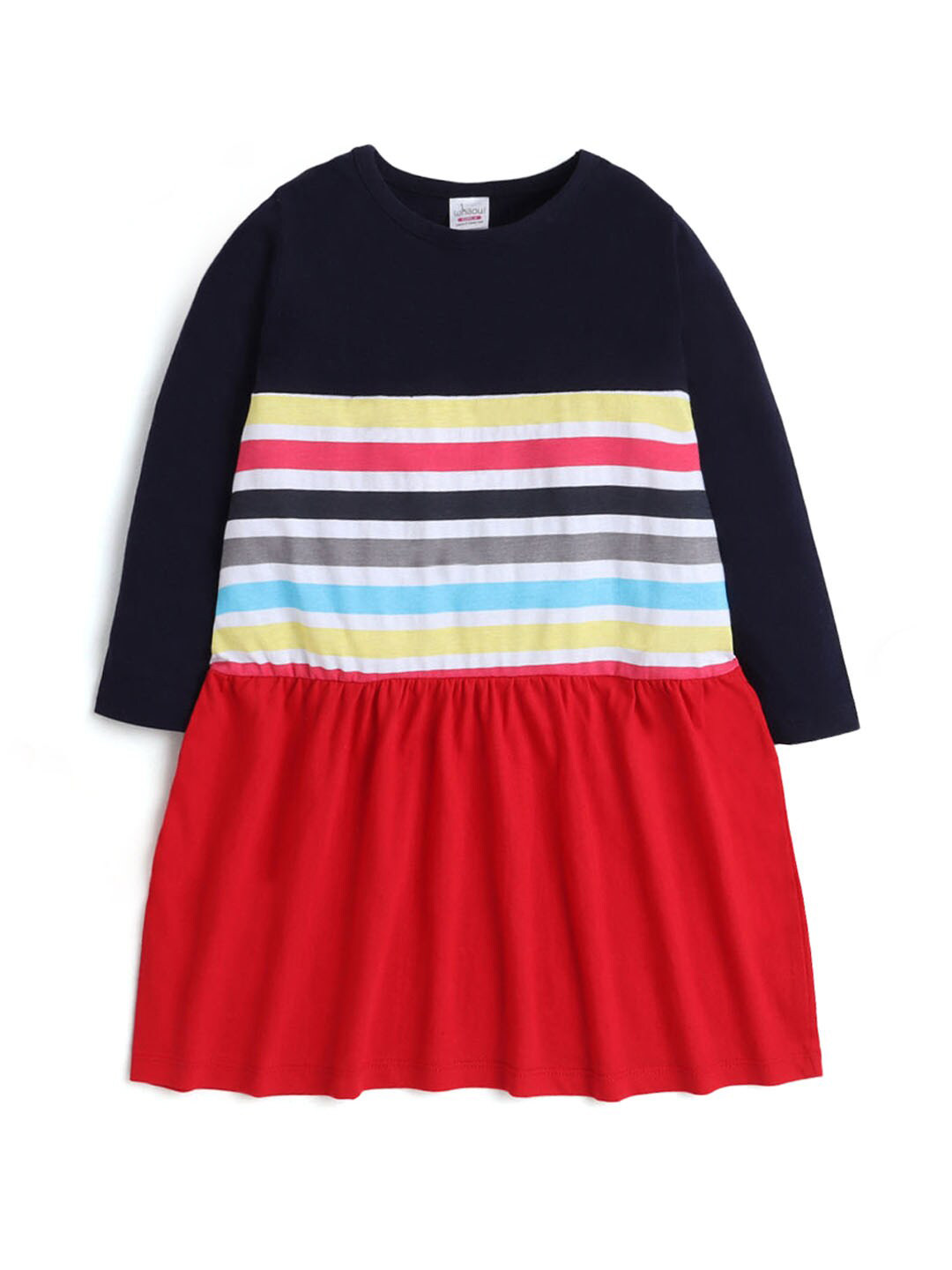 

Hopscotch Navy Blue & Red Striped Drop-Waist Dress