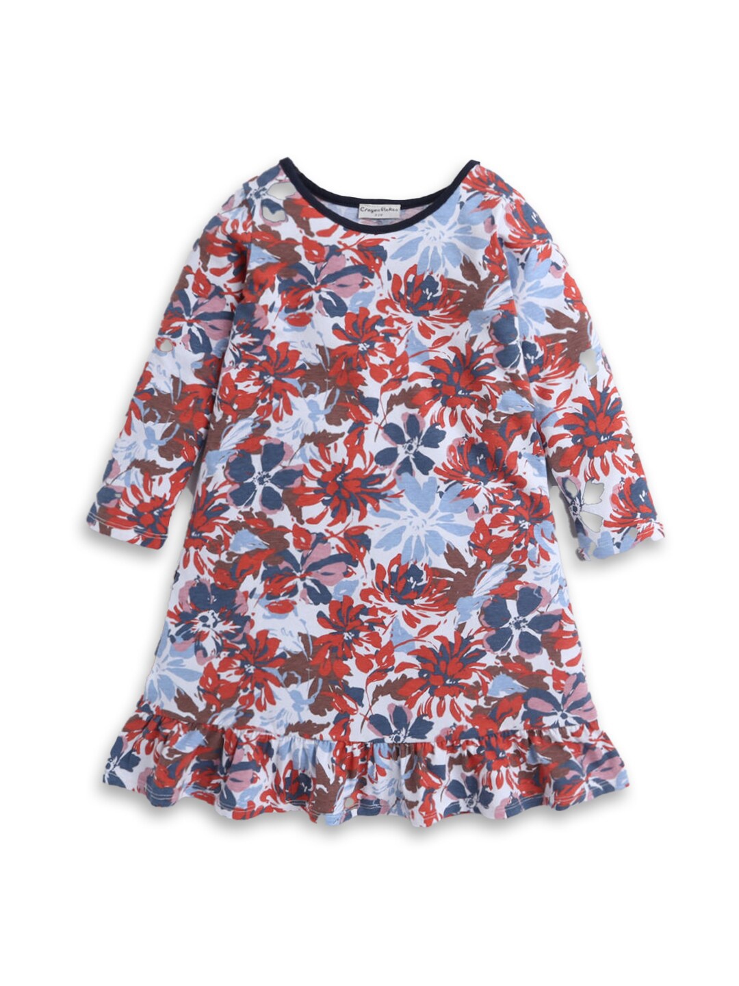 

Hopscotch Girls Off White Floral Printed Cotton A-Line Dress