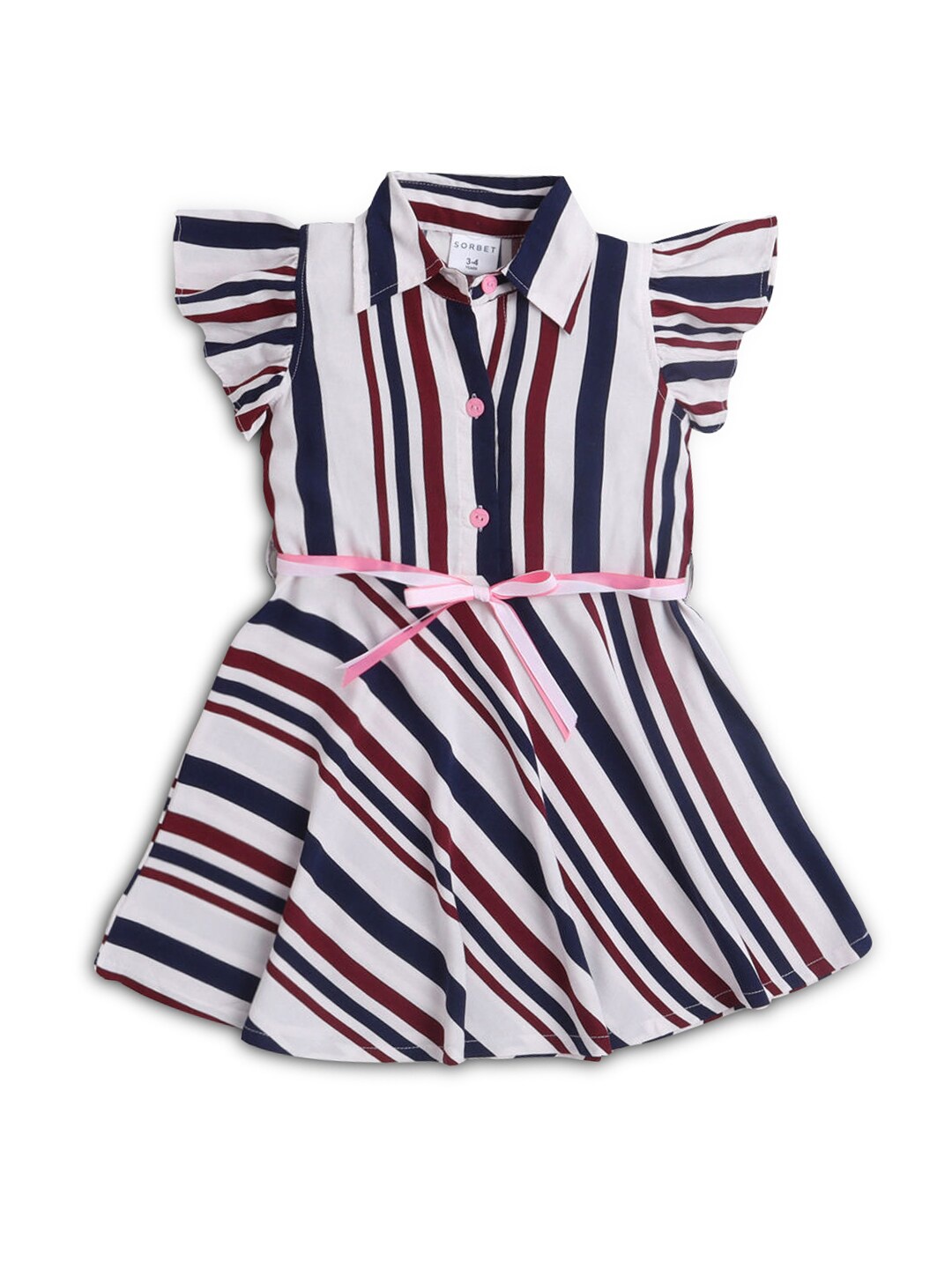 

Hopscotch Cream-Coloured & Navy Blue Striped Cotton Shirt Dress
