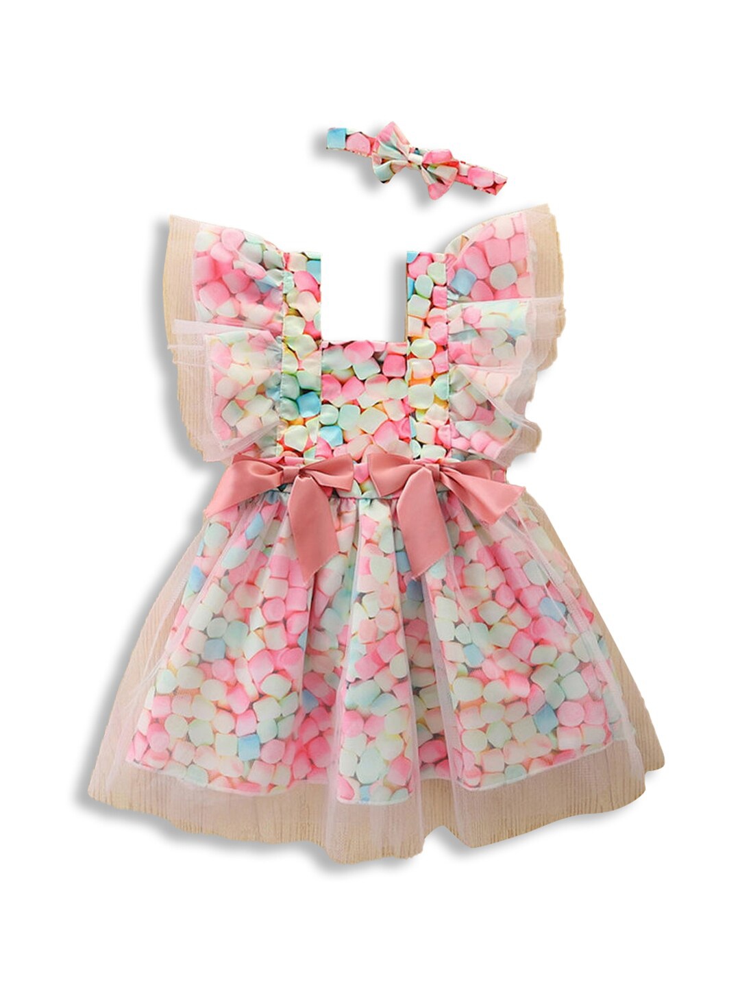 

Hopscotch Girls White & Pink Printed Dress