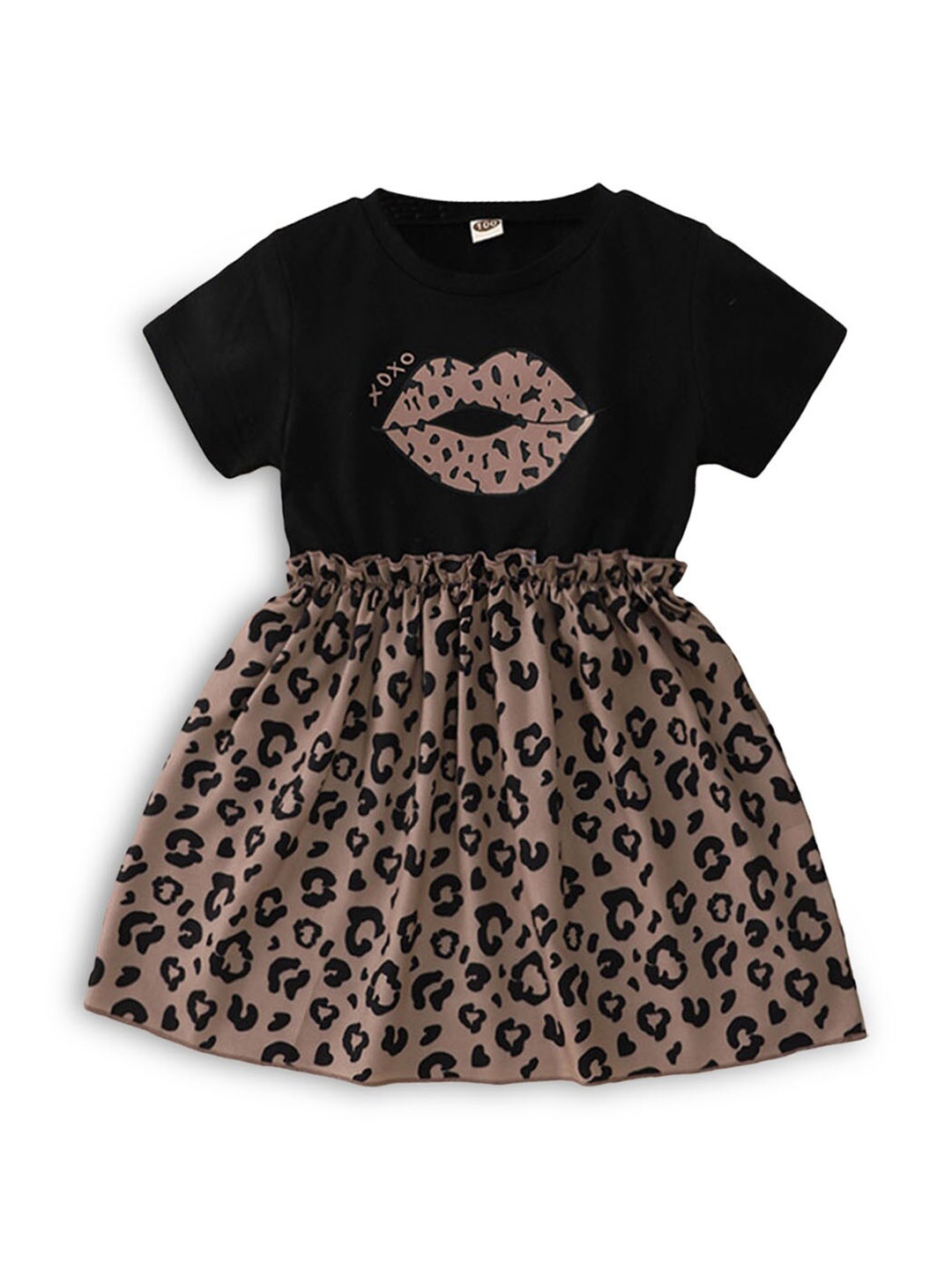 

Hopscotch Girls Black & Brown Animal Printed Fit & Flare Dress