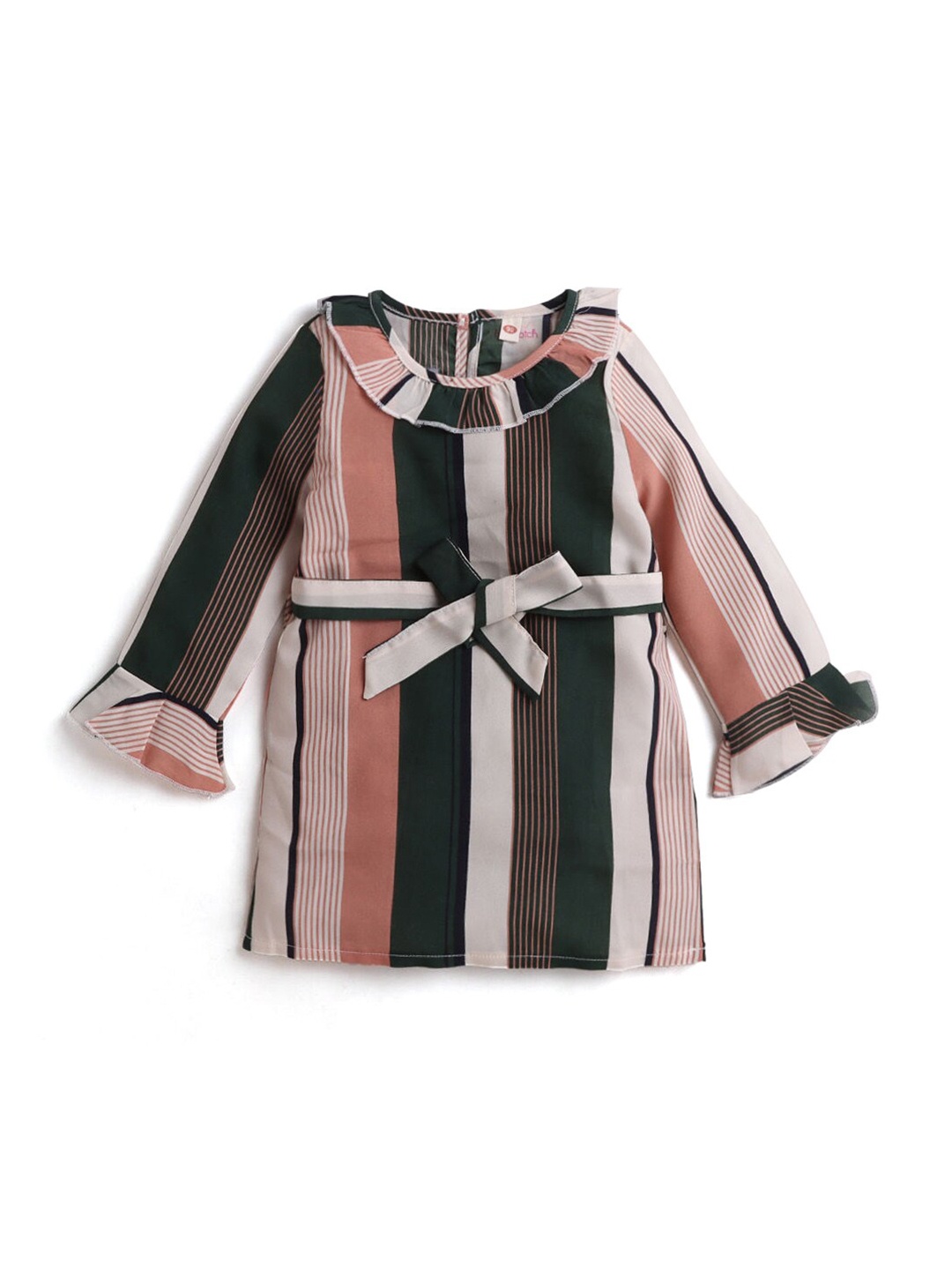 

Hopscotch Green & Peach-Coloured Striped A-Line Dress