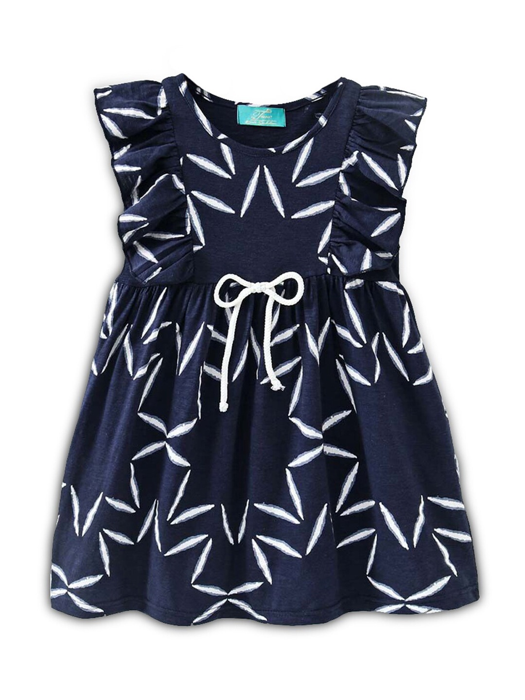 

Hopscotch Girls Navy Blue & White Abstract Printed Fit & Flare Cotton Dress