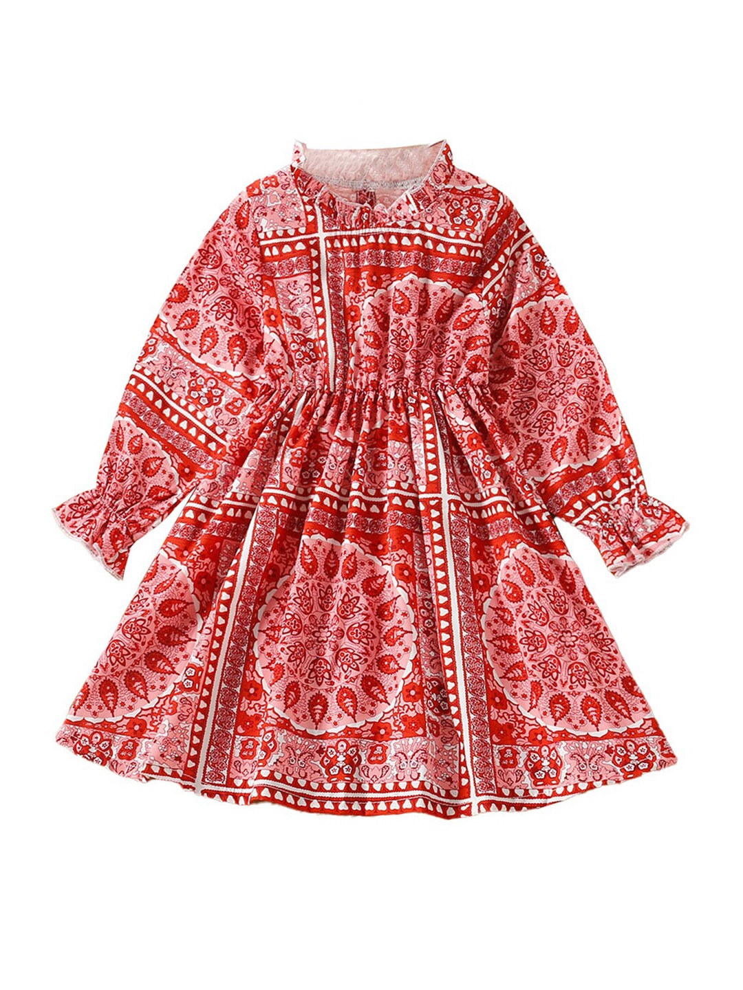

Hopscotch Girls Red Printed A-Line Dress