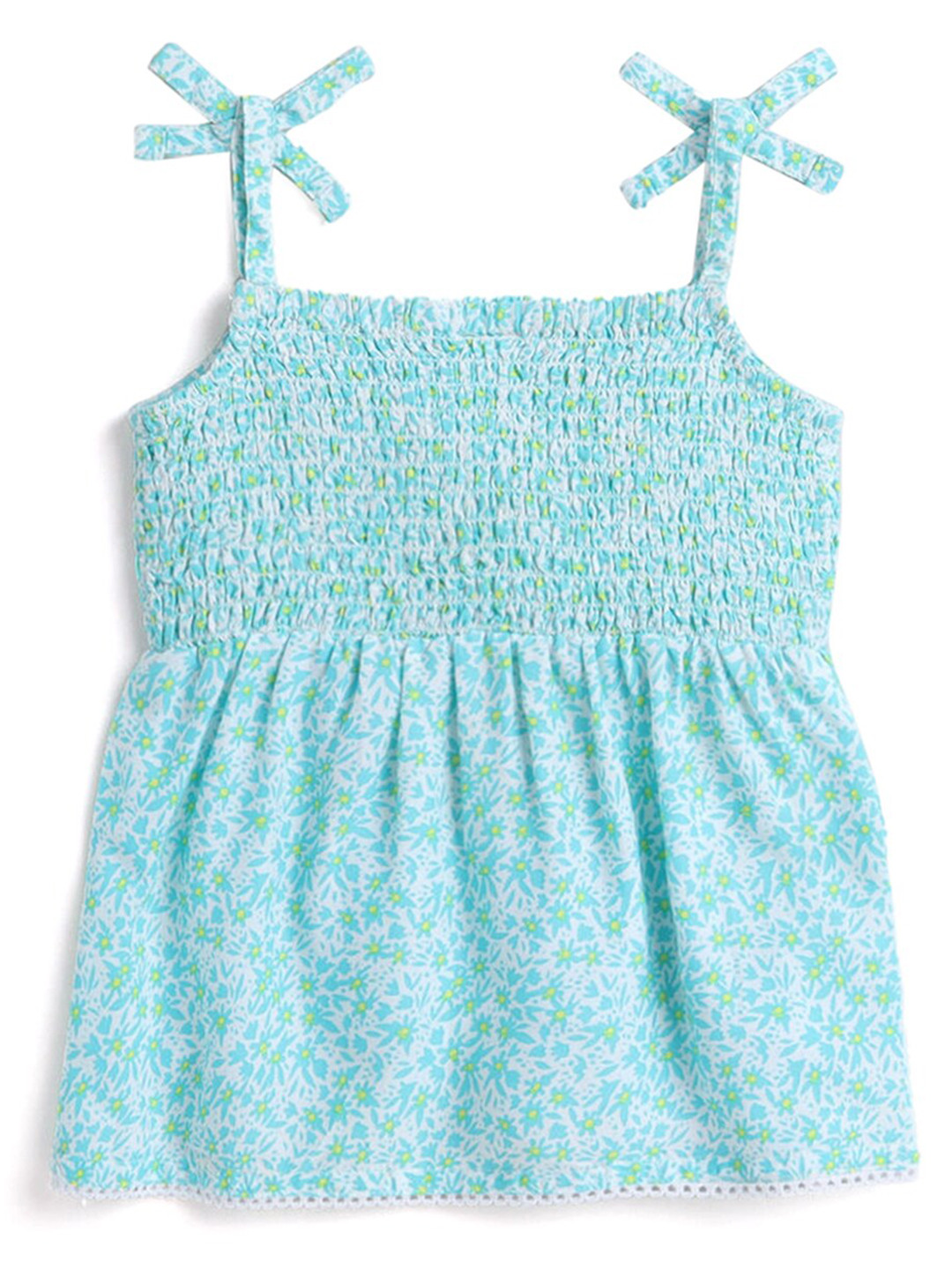 

Hopscotch Girls Green & White Floral Smocked Fit & Flare Dress
