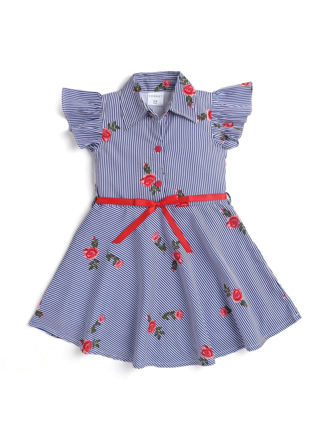 

Hopscotch Girls Blue & White Striped A-Line Cotton Dress