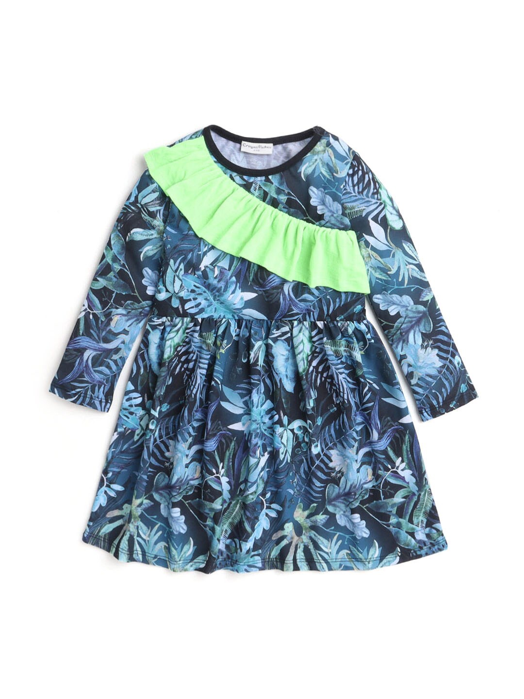 

Hopscotch Girls Blue & Green Tropical Fit & Flare Dress