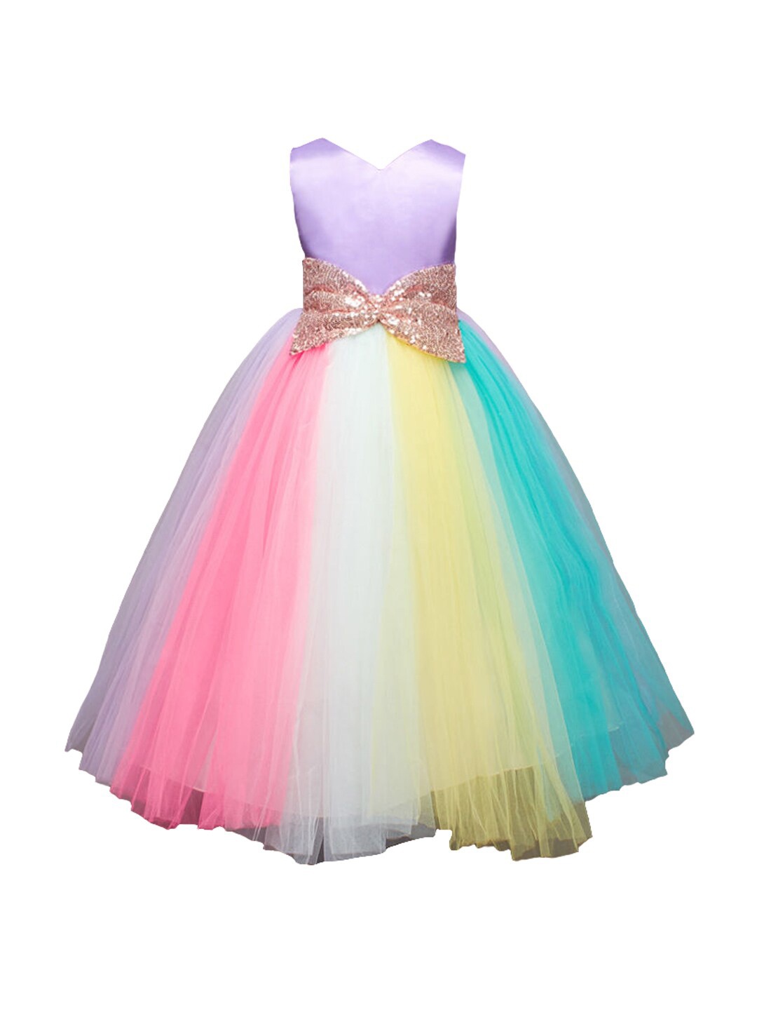 

Hopscotch Girls Violet & Pink Colourblocked Satin Maxi Dress