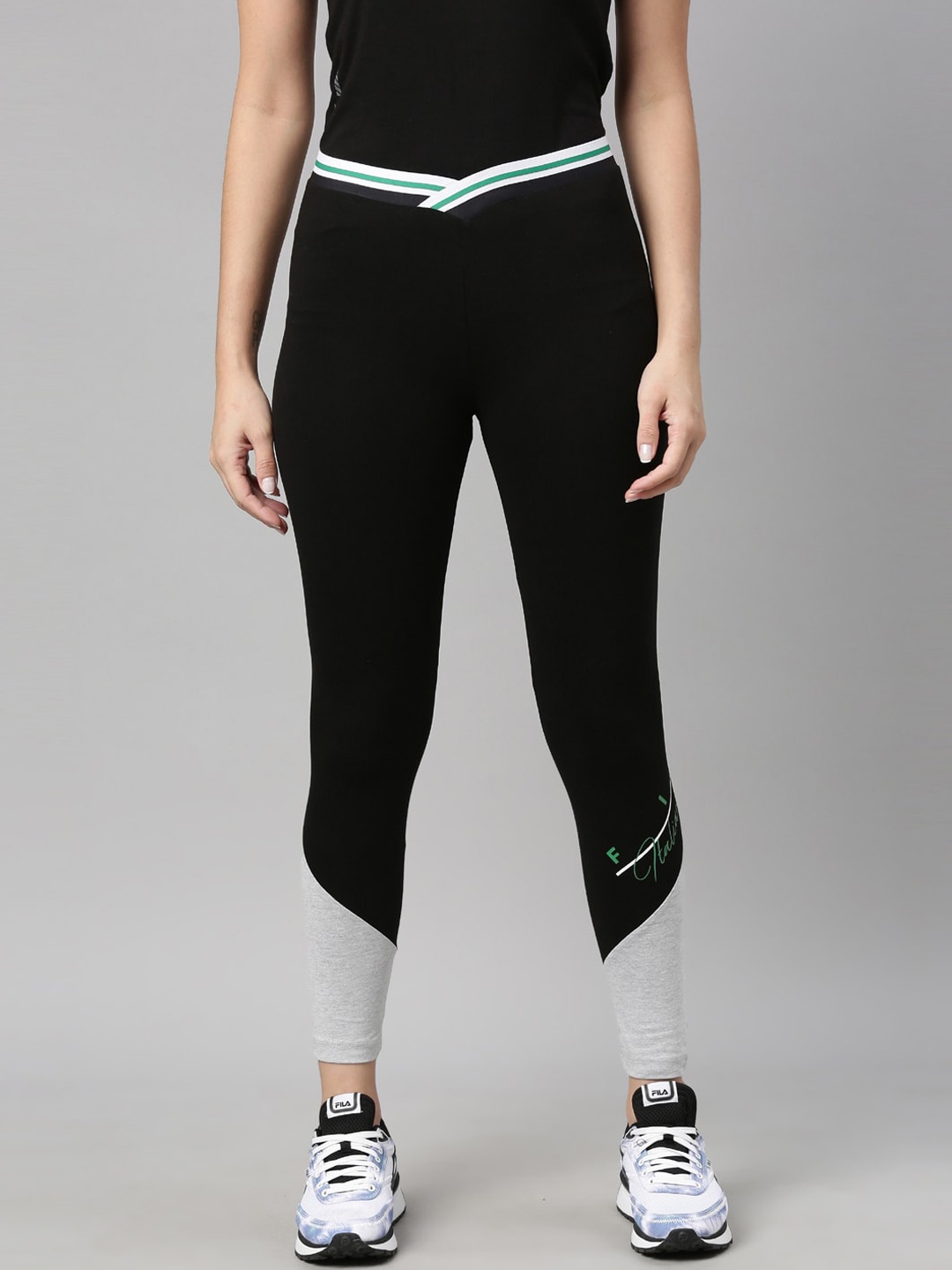 

FILA Women Black & Grey Colorblocked Regular Cotton Trackpants