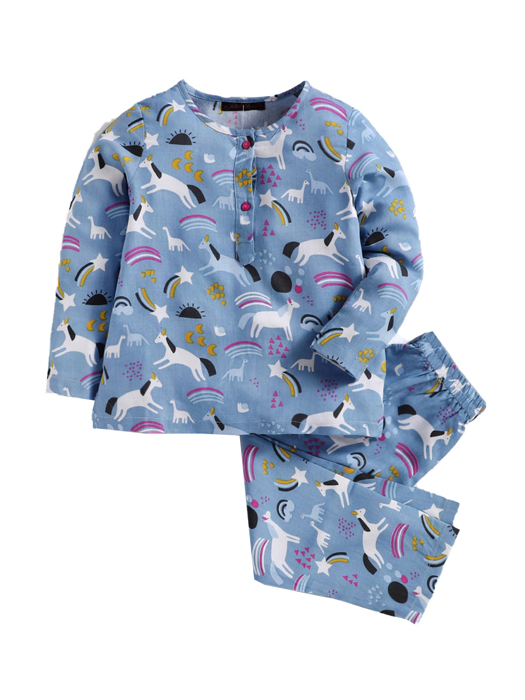 

Hopscotch Girls Blue Printed Cotton Sleepsuit