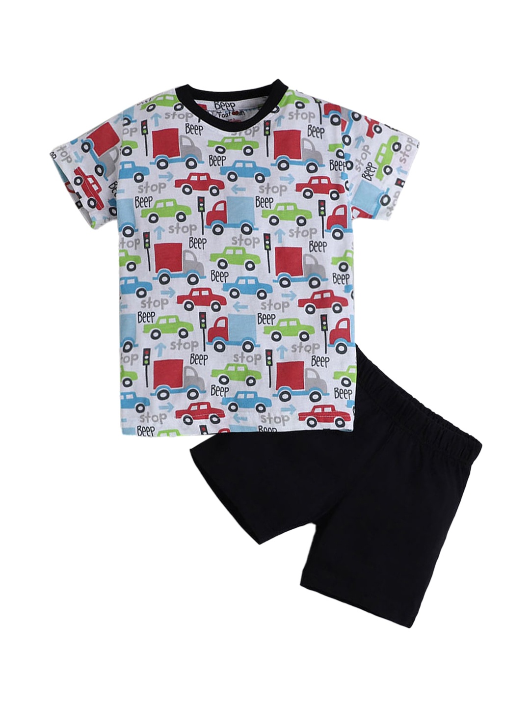 

Hopscotch Boys Off White & Black Printed Night suit