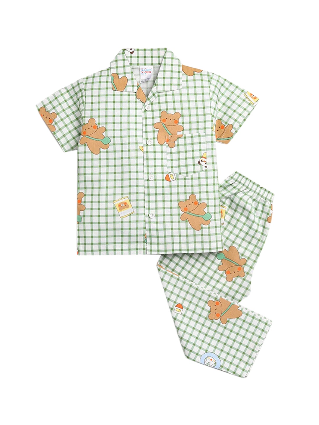 

Hopscotch Boys White & Green Checked Cotton Night suit