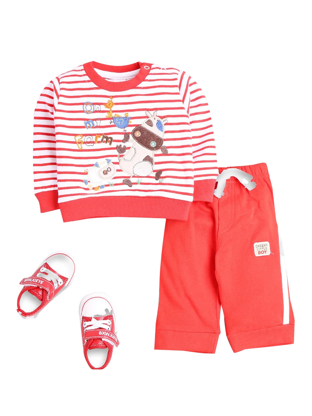 

Hopscotch Boys Red & White Printed Cotton Sleepsuit
