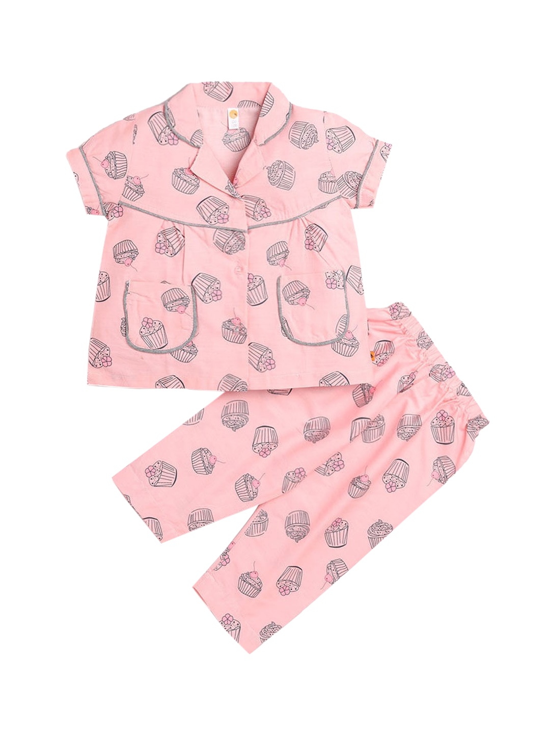 

Hopscotch Girls Peach-Coloured Printed Cotton Sleepsuit
