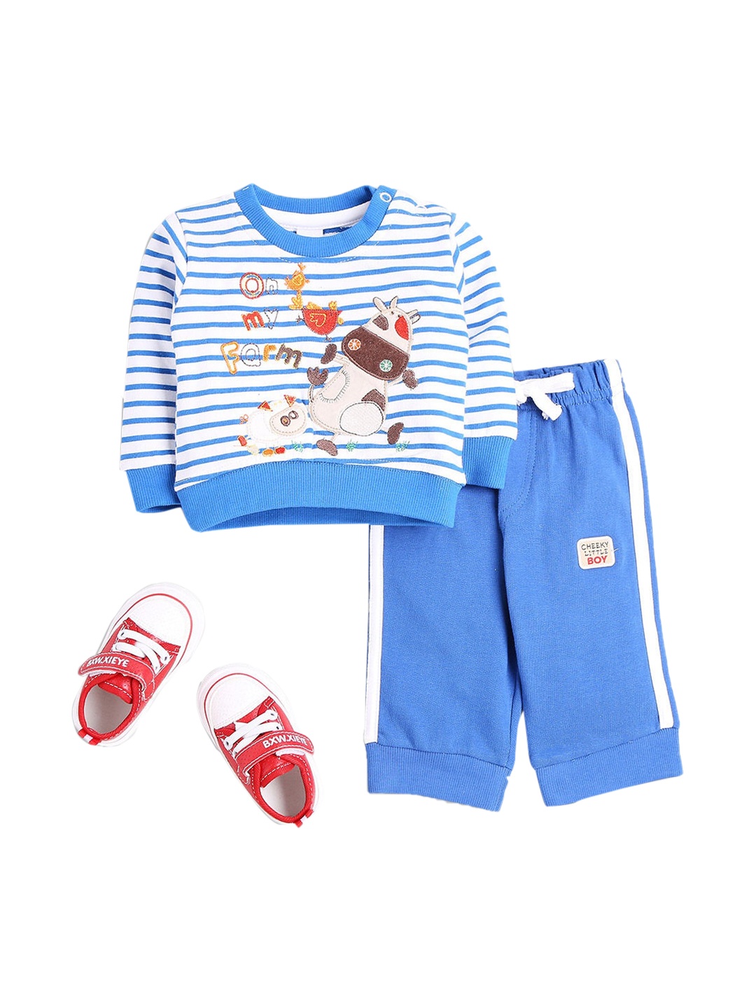 

Hopscotch Boys Blue & White Printed Sleep Suit