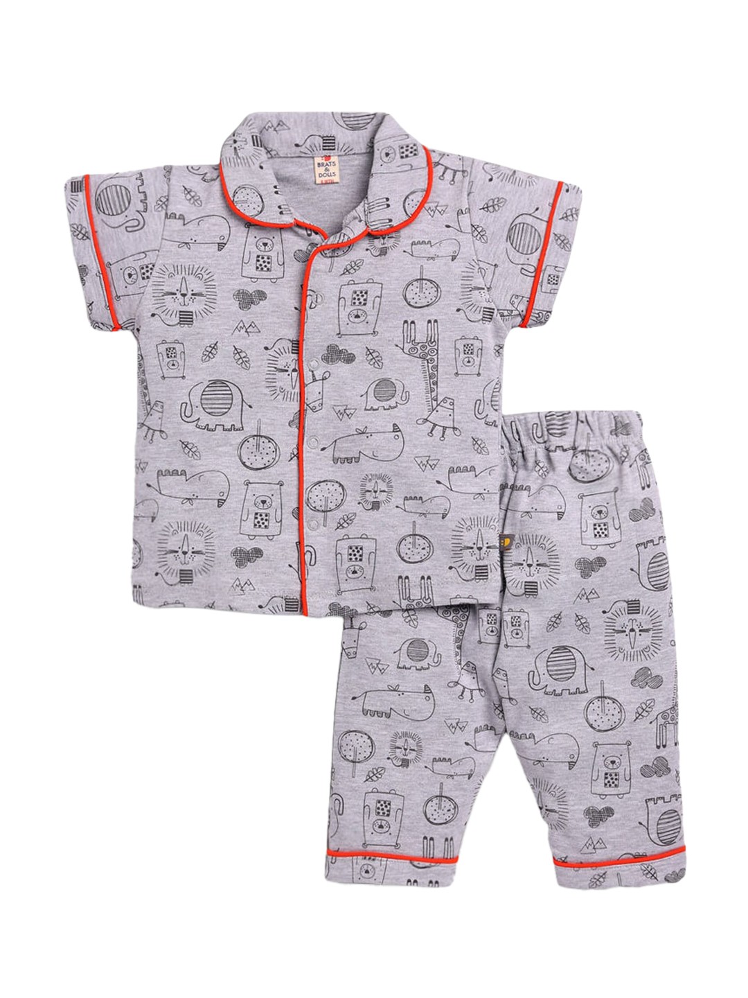 

Hopscotch Girls Grey & Black Printed Cotton Night suit