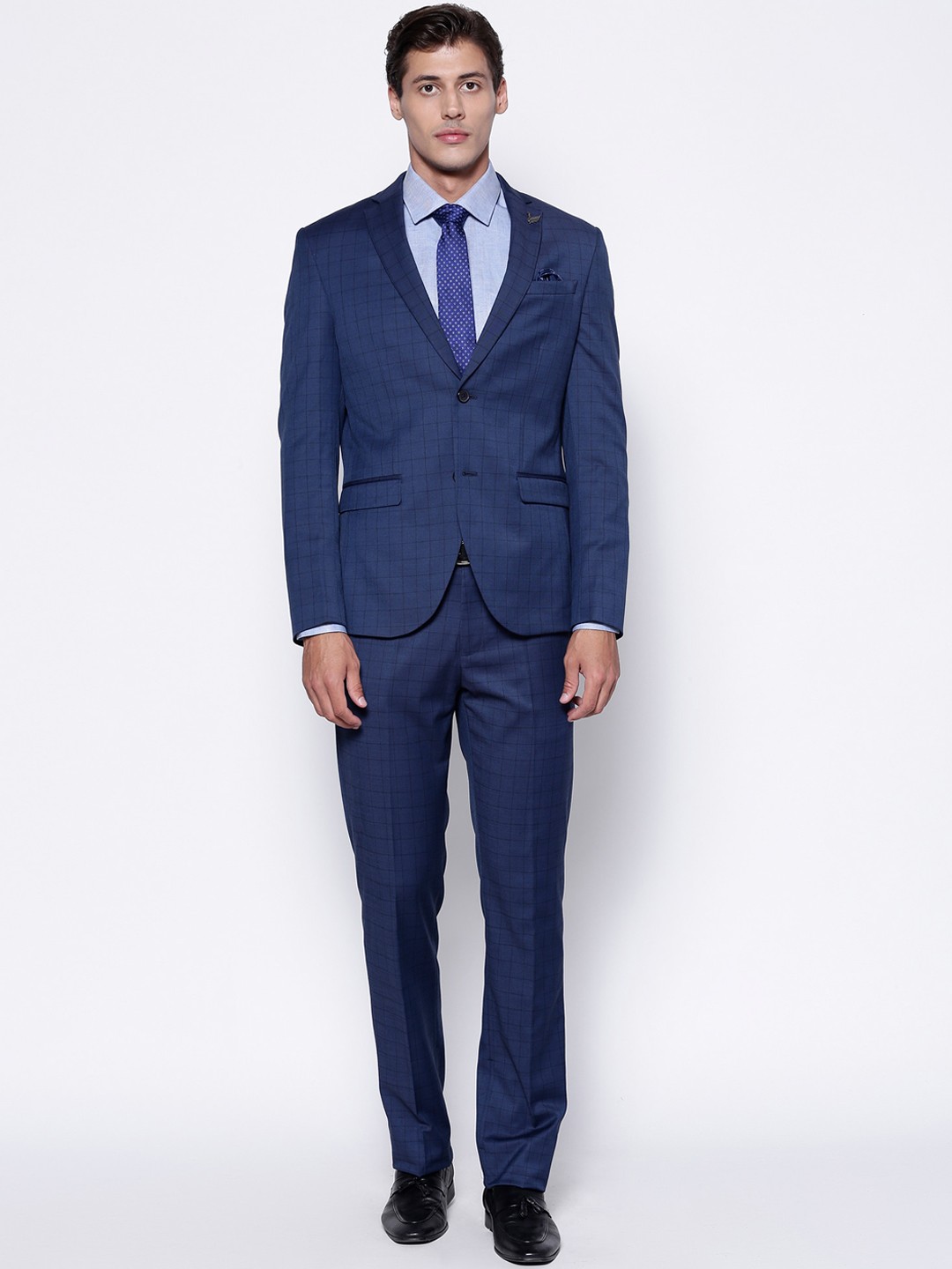 

Blackberrys Men Navy Blue Checked Single Breasted Slim-Fit 2-Piece Suits