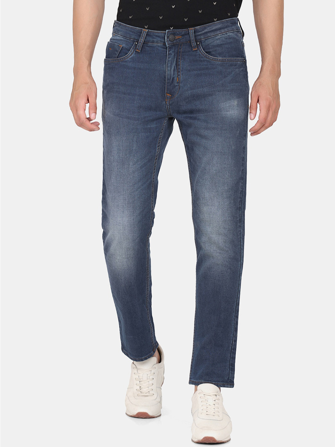

Blackberrys Men Blue Buff Slim Fit Low-Rise Low Distress Heavy Fade Stretchable Jeans