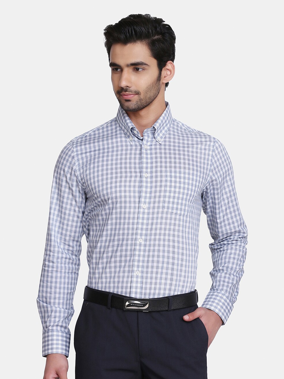 

Blackberrys Men Blue India Slim Fit Checked Cotton Formal Shirt