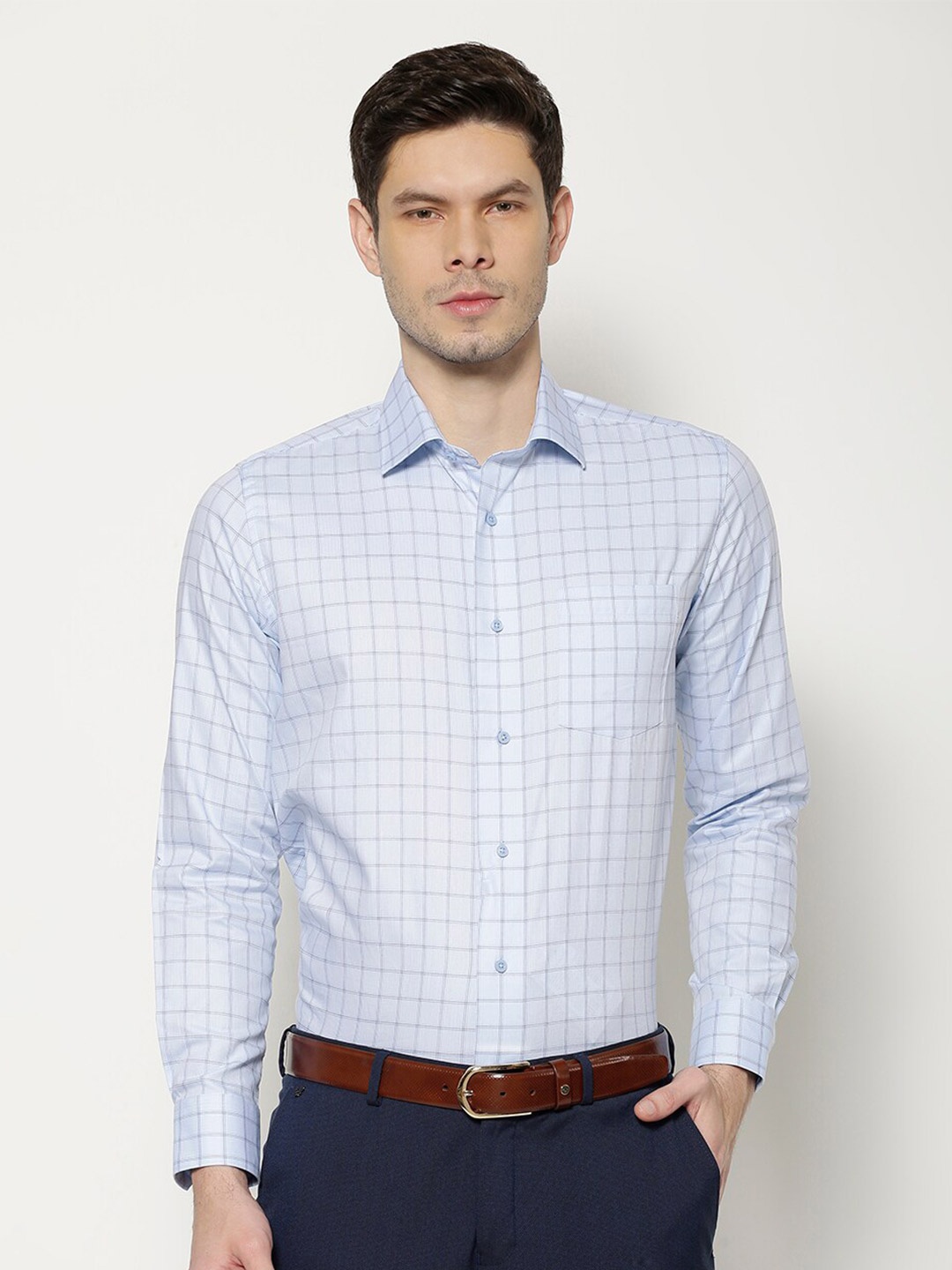 

Blackberrys Men Blue Slim Fit Windowpane Checked Formal Shirt