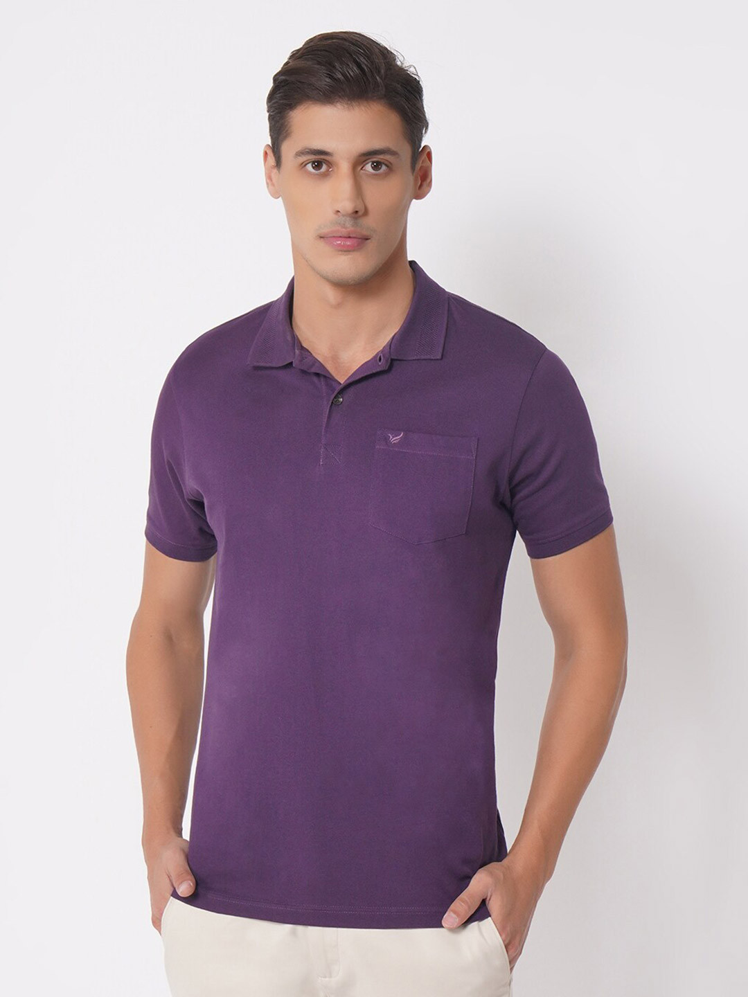 

Blackberrys Men Purple Polo Collar Slim Fit Cotton T-shirt