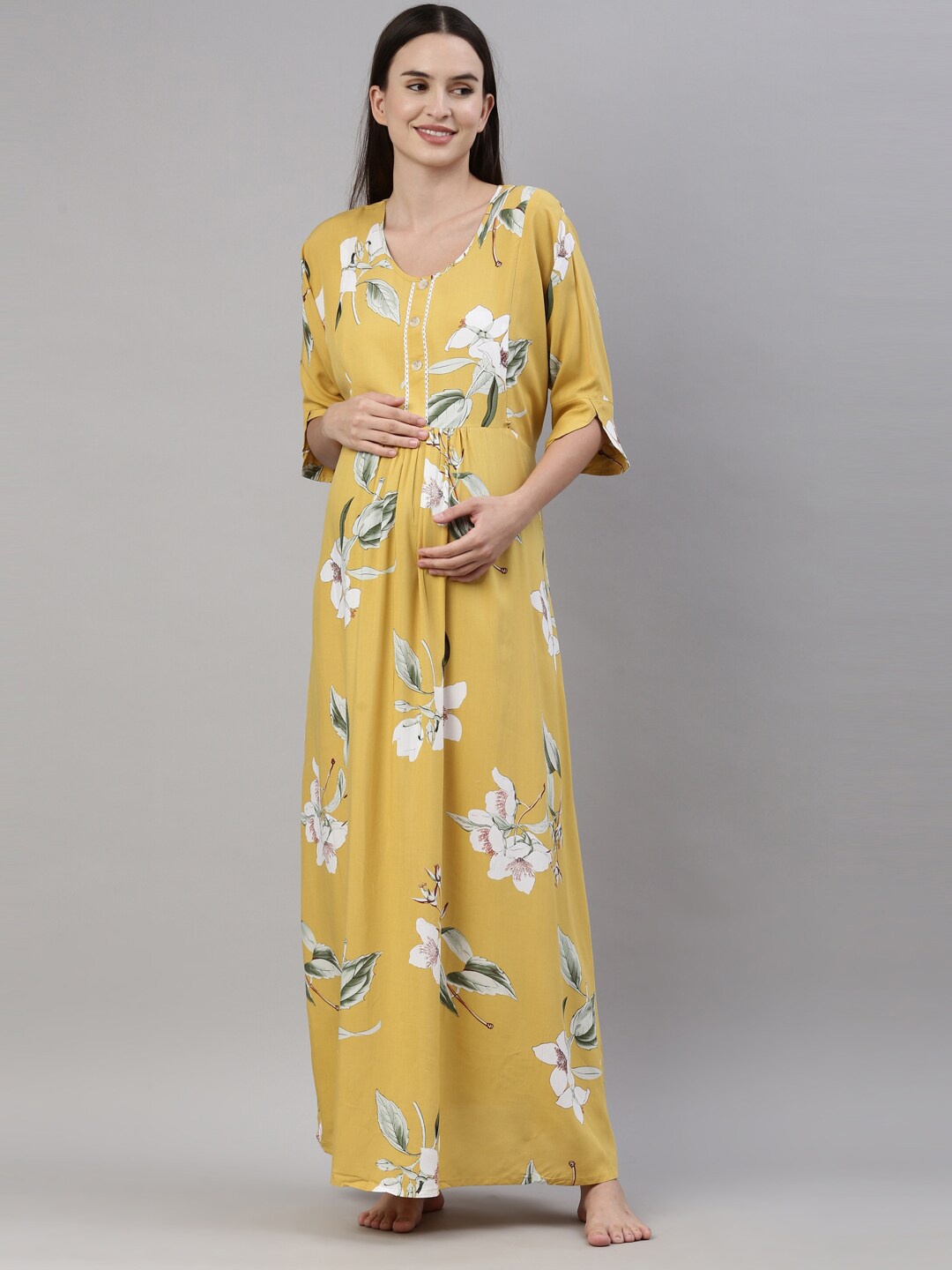 

GOLDSTROMS Yellow Printed Maternity Maxi Nightdress