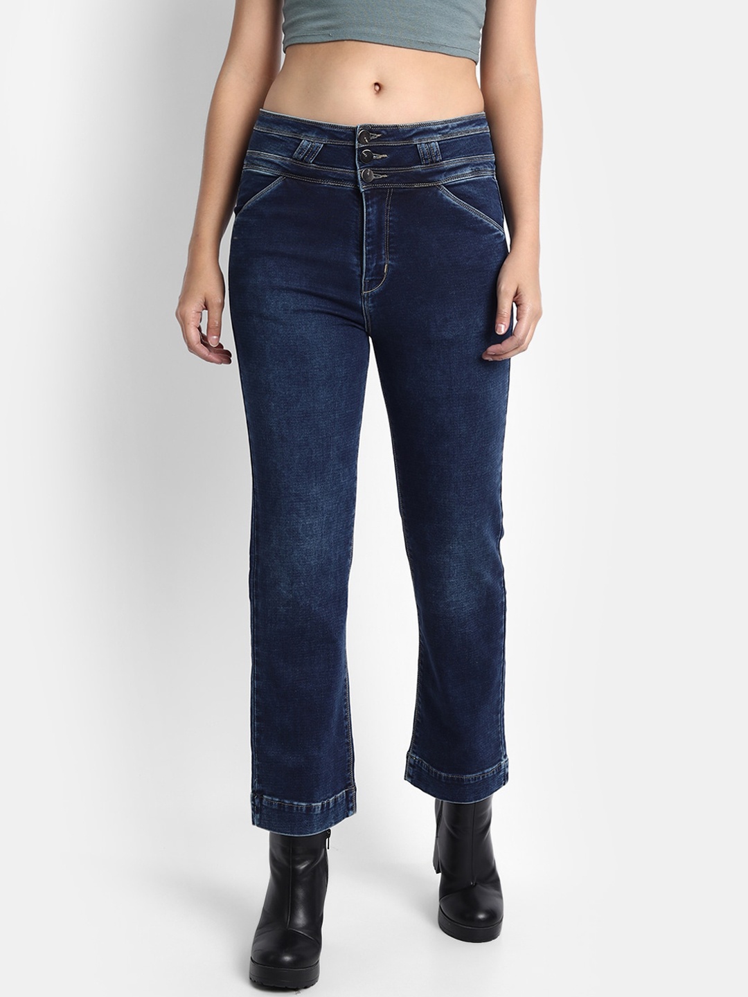 

Next One Women Navy Blue Jean Straight Fit Mid-Rise Light Fade Stretchable Denim Jeans