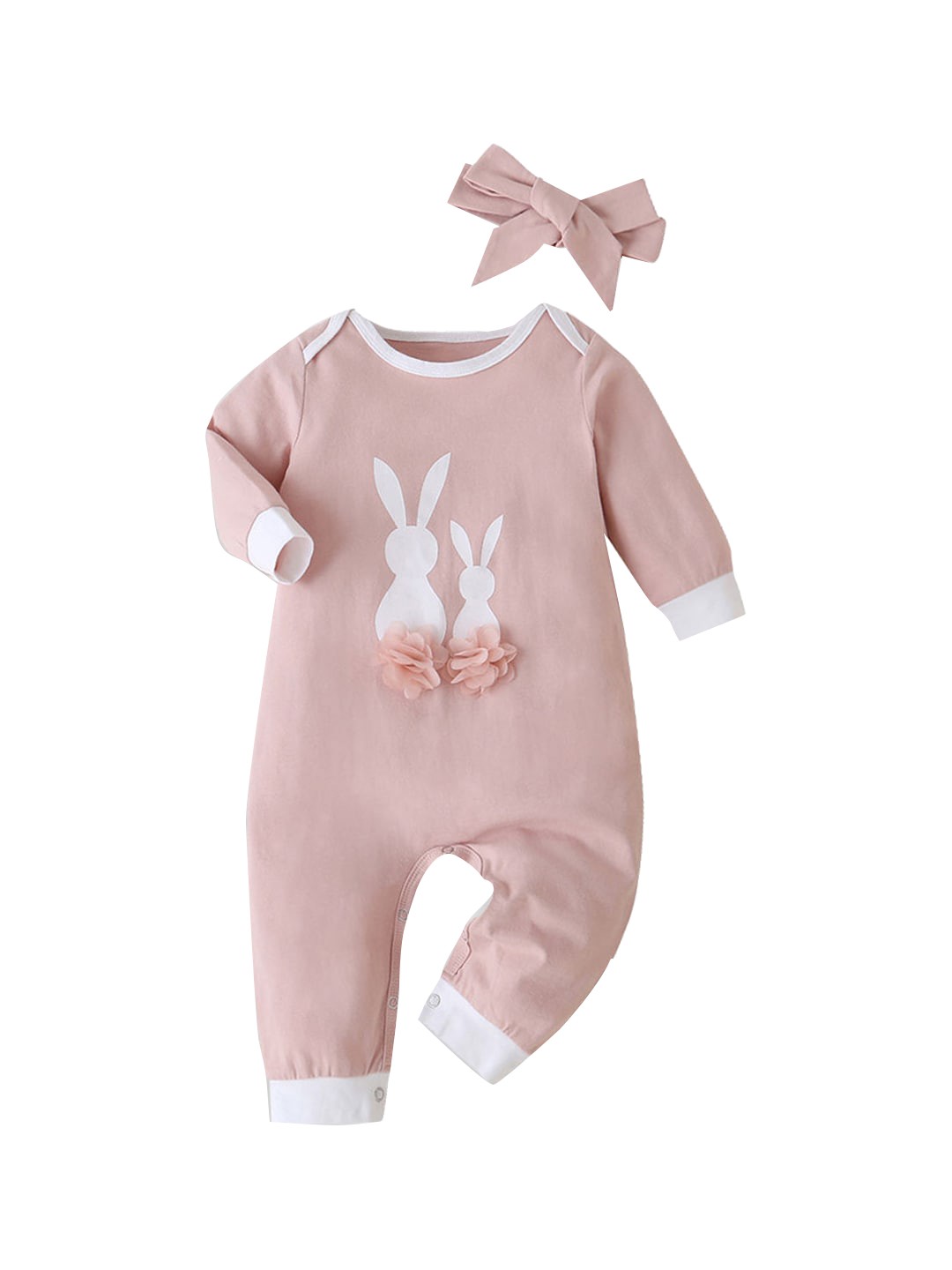 

Hopscotch Infant Girls Pink & White Printed Cotton Rompers