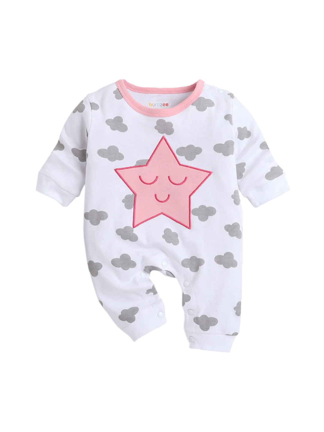 

Hopscotch Infant Boys Grey & White Printed Cotton Rompers