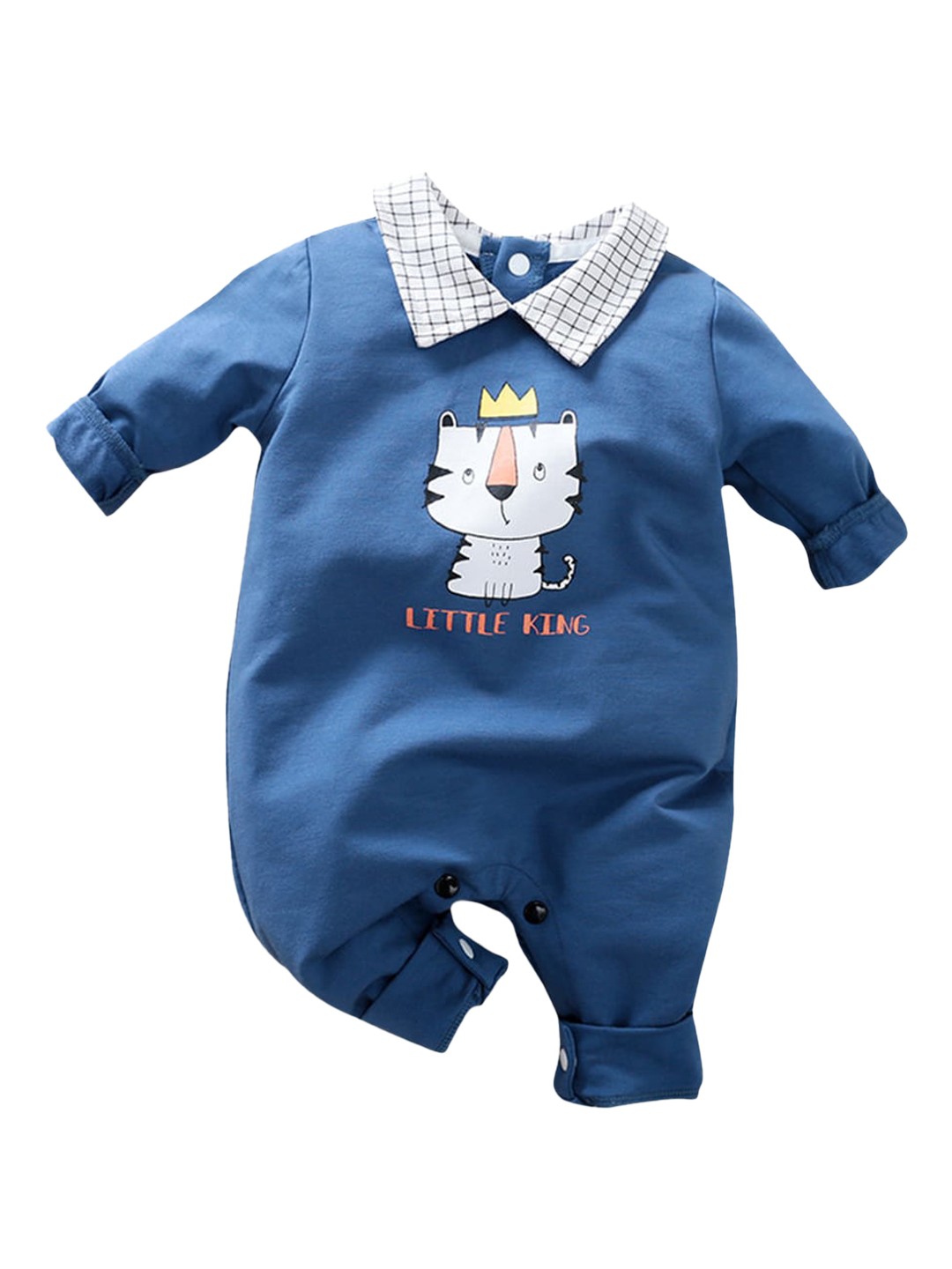 

Hopscotch Infant Kids Blue & White Printed Pure Cotton Rompers