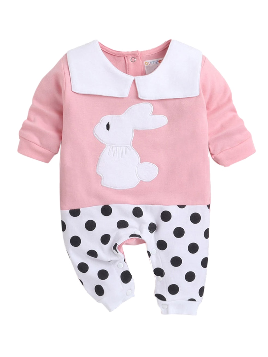 

Hopscotch Infant Girls Pink & White Printed Cotton Rompers