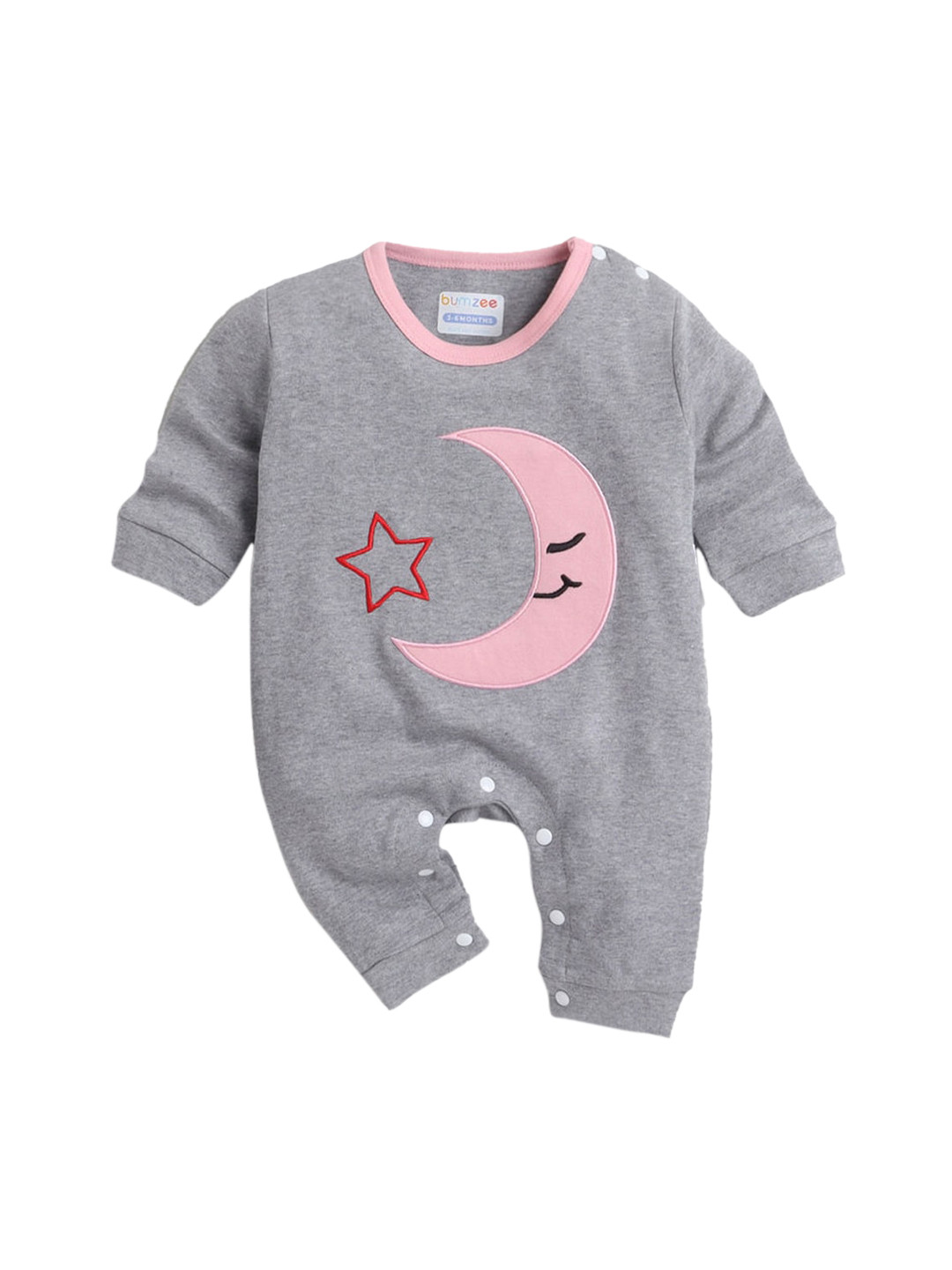 

Hopscotch Infant Boys Grey & Pink Printed Cotton Rompers