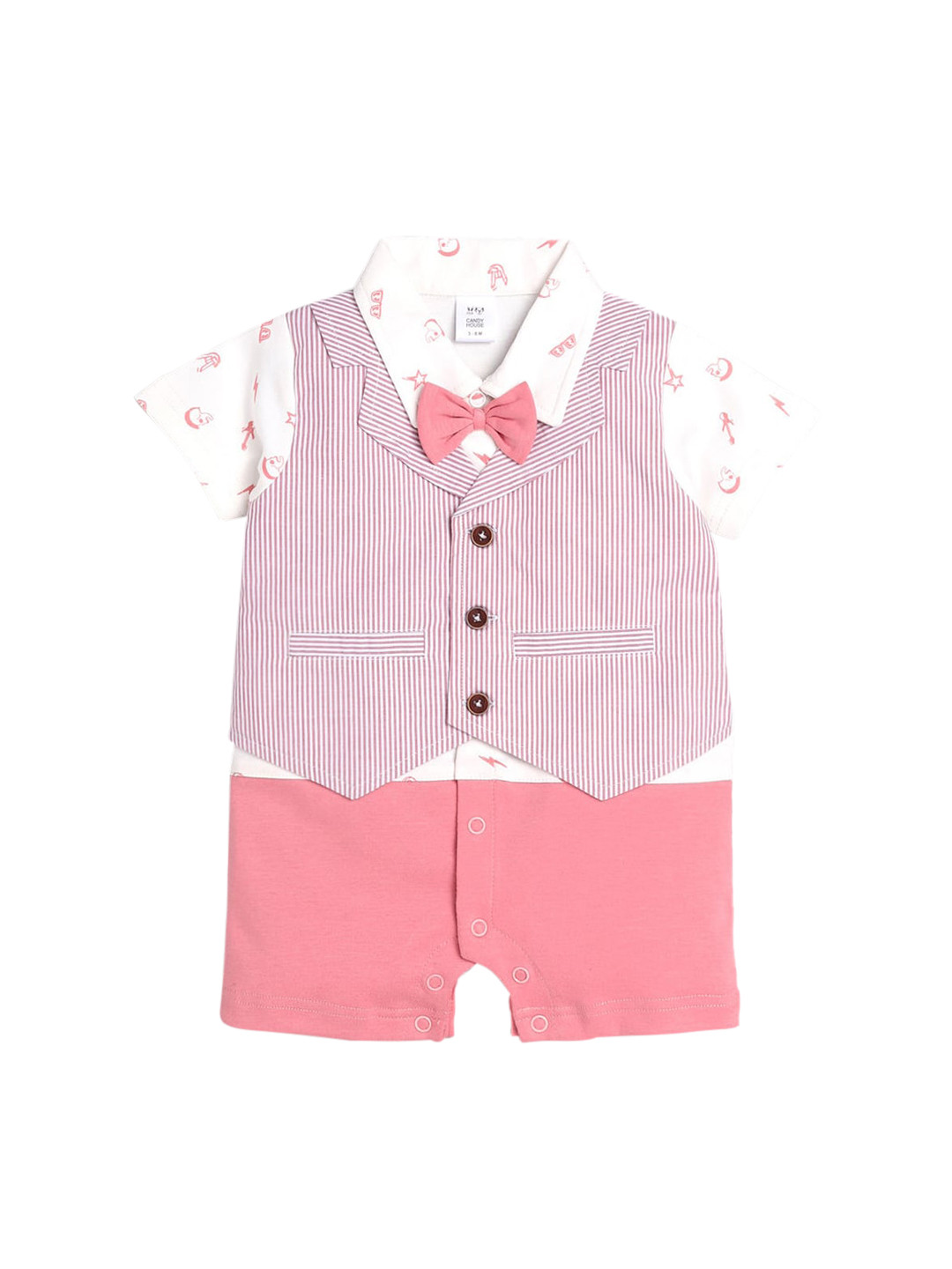 

Hopscotch Infant Boys Red & White Printed Cotton Romper