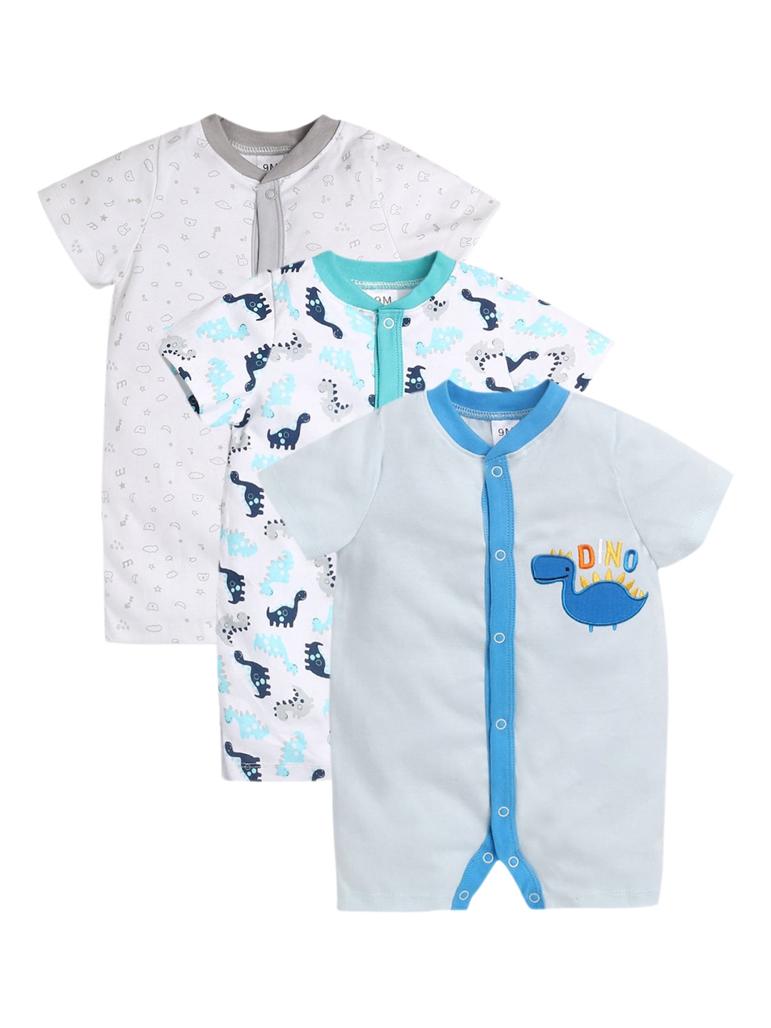 

Hopscotch Infant Kids Multicolored Pack Of 3 Printed Rompers, Multi
