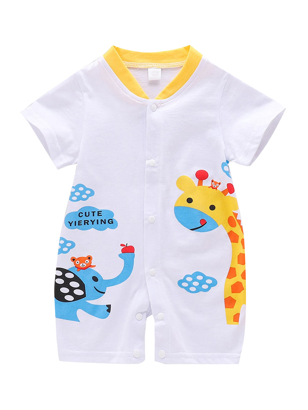 

Hopscotch Boys Infant White & Yellow Printed Cotton Rompers