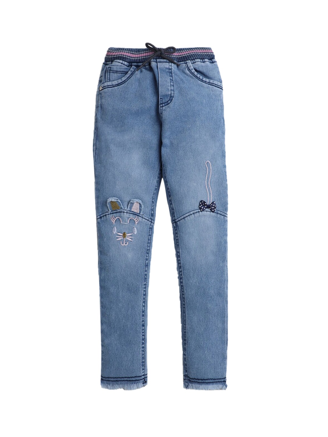 

Hopscotch Girls Blue Heavy Fade Embroidered Stretchable Jeans
