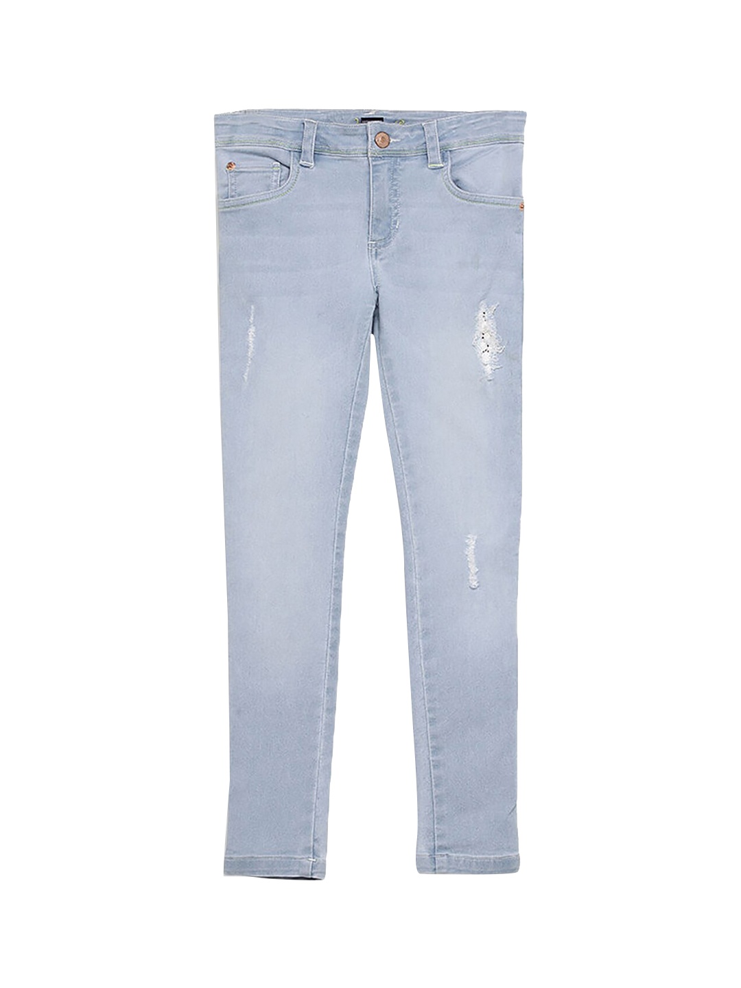 

Hopscotch Girls Blue Mildly Cotton Distressed Stretchable Jeans