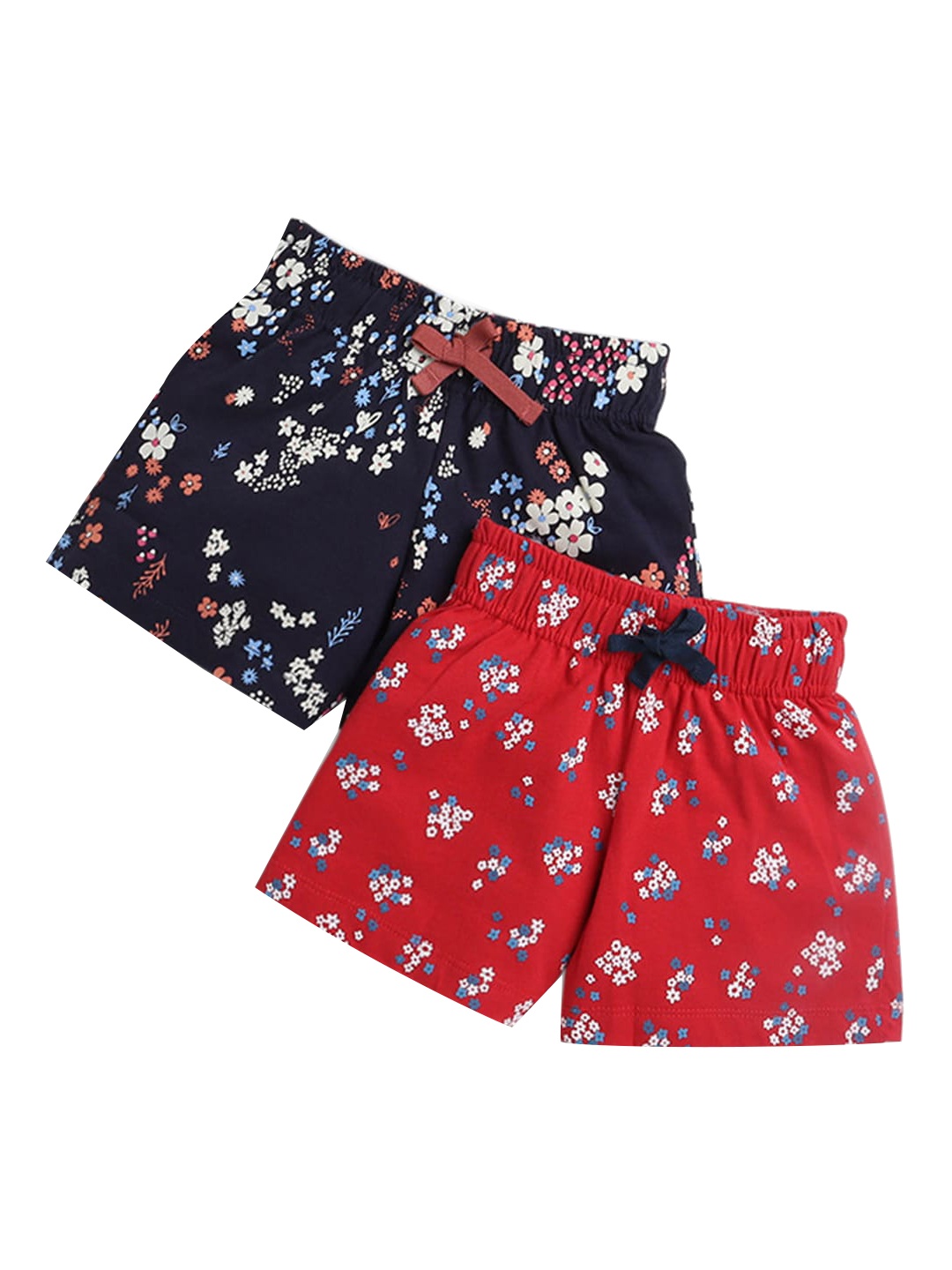 

Hopscotch Girls Red & Navy Blue Set Of 2 Floral Printed Pure Cotton Shorts