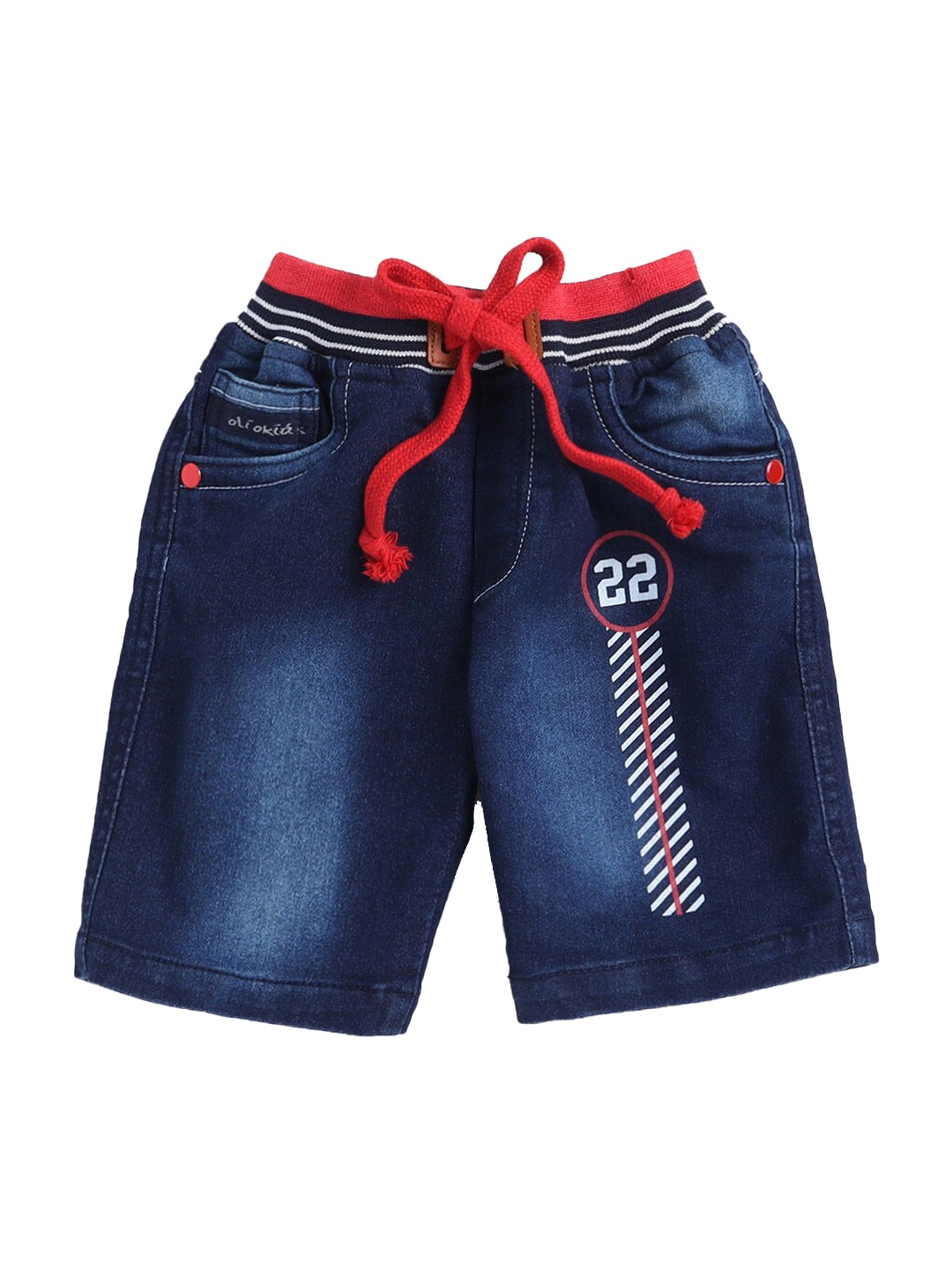 

Hopscotch Boys Navy Blue Printed Denim Shorts