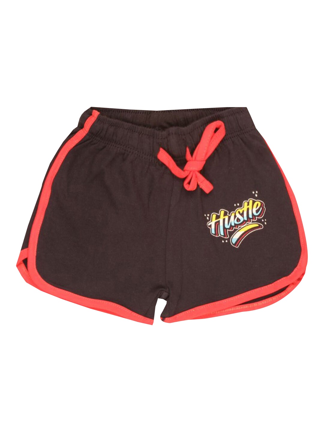 

Hopscotch Girls Black Typography Printed Cotton Shorts