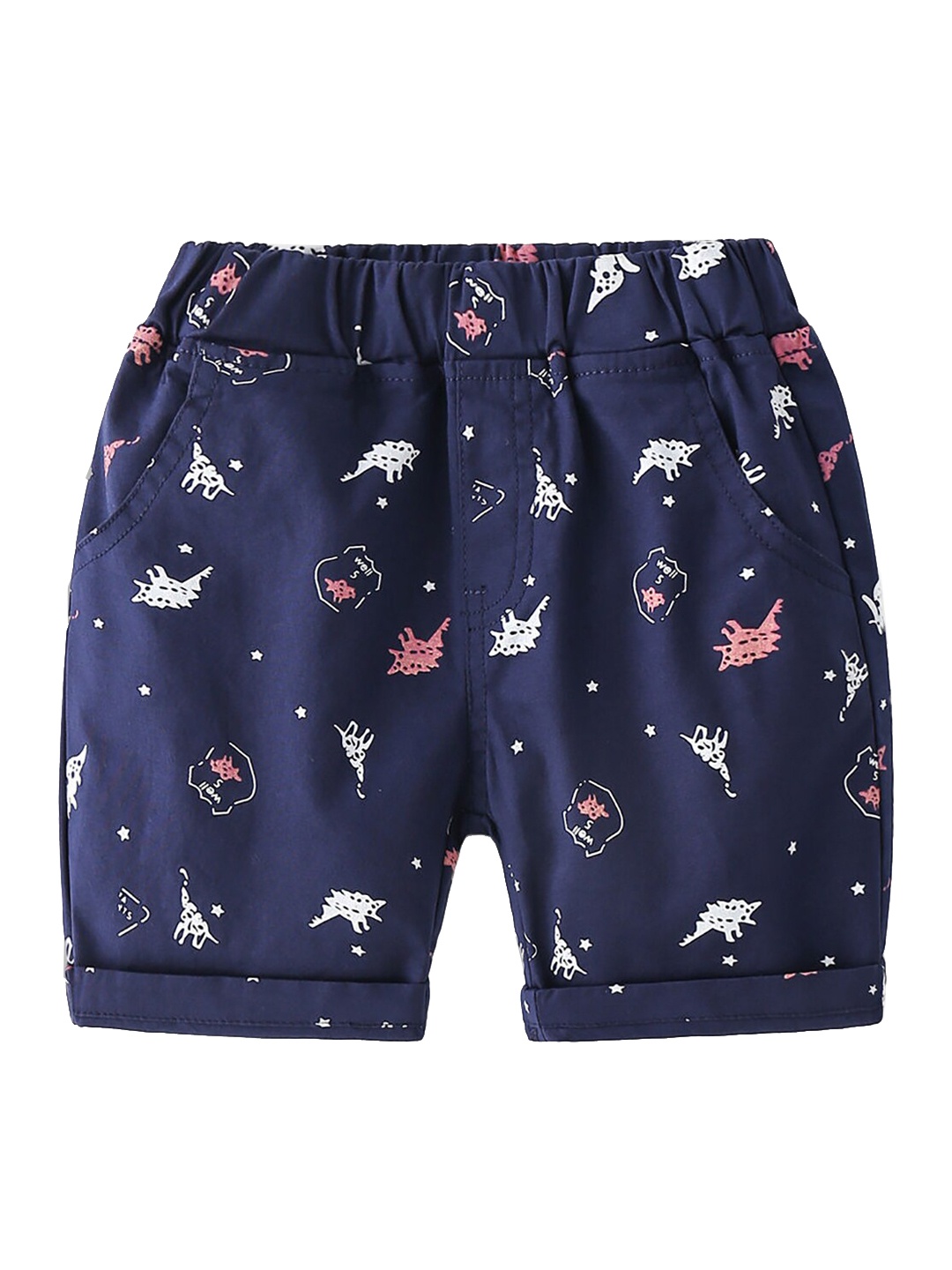 

Hopscotch Boys Navy Blue Printed Cotton Shorts