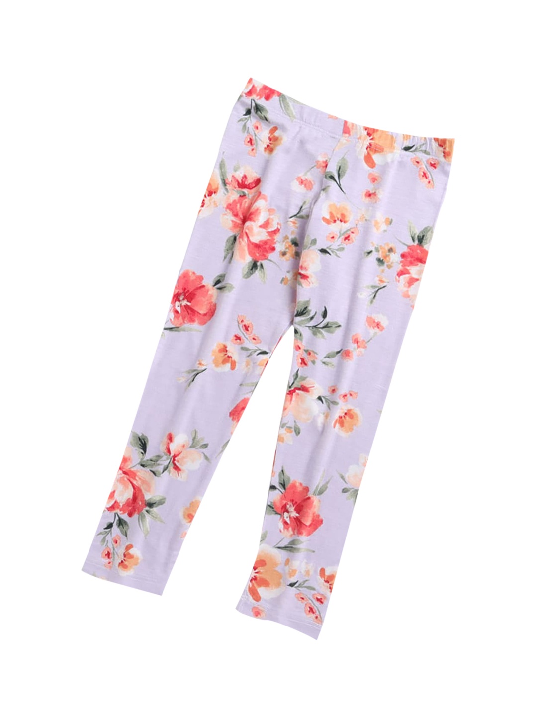 

Hopscotch Girls Purple & Red Floral Printed Cotton Ankle-Length Leggings